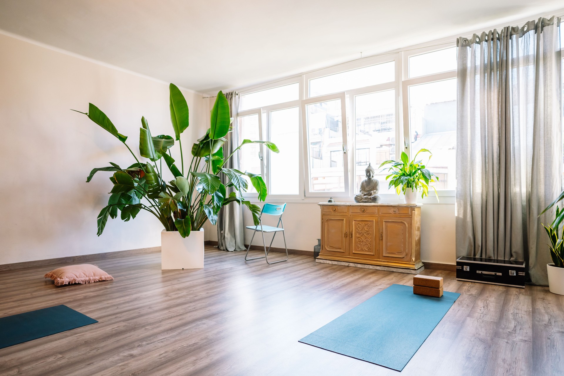 Interior of light yoga studio